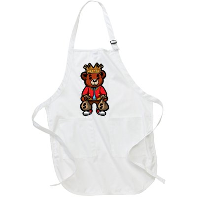 Gangster Teddy Bear King Money Bag Rich Savage Hip Hop Rap Rapper Cartoon Full-Length Apron With Pockets