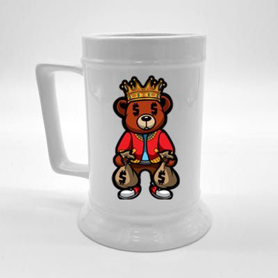 Gangster Teddy Bear King Money Bag Rich Savage Hip Hop Rap Rapper Cartoon Beer Stein