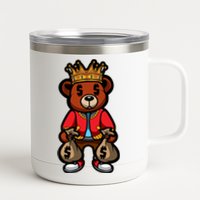 Gangster Teddy Bear King Money Bag Rich Savage Hip Hop Rap Rapper Cartoon 12 oz Stainless Steel Tumbler Cup