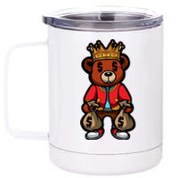 Gangster Teddy Bear King Money Bag Rich Savage Hip Hop Rap Rapper Cartoon 12 oz Stainless Steel Tumbler Cup