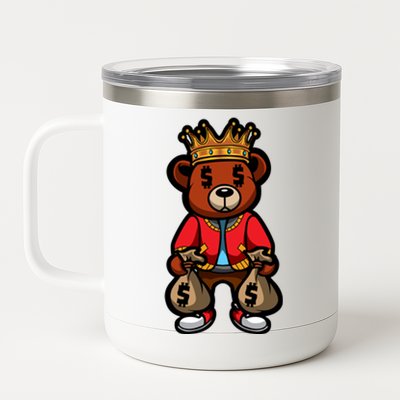 Gangster Teddy Bear King Money Bag Rich Savage Hip Hop Rap Rapper Cartoon 12 oz Stainless Steel Tumbler Cup