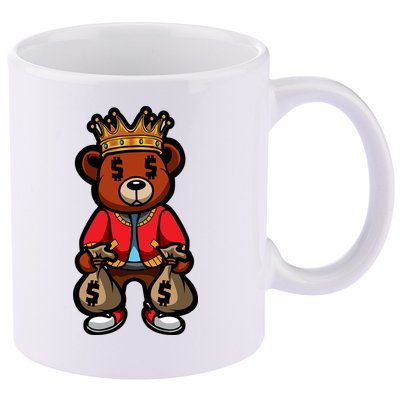 Gangster Teddy Bear King Money Bag Rich Savage Hip Hop Rap Rapper Cartoon 11oz C Handle Ceramic Mug