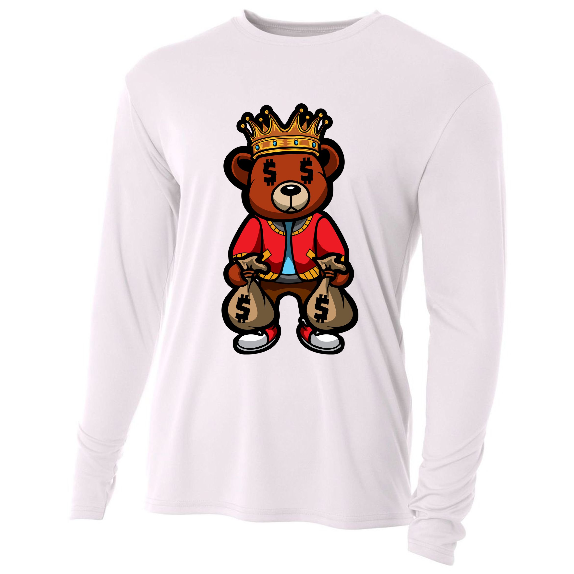Gangster Teddy Bear King Money Bag Rich Savage Hip Hop Rap Rapper Cartoon Cooling Performance Long Sleeve Crew
