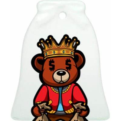 Gangster Teddy Bear King Money Bag Rich Savage Hip Hop Rap Rapper Cartoon Ceramic Bell Ornament