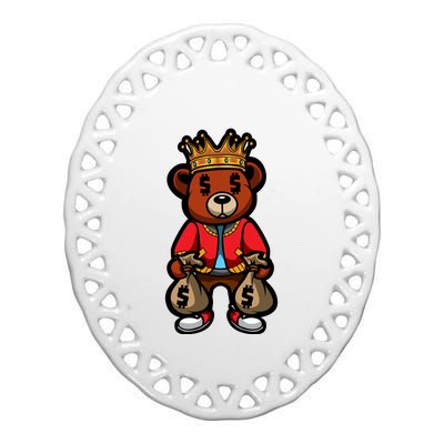 Gangster Teddy Bear King Money Bag Rich Savage Hip Hop Rap Rapper Cartoon Ceramic Oval Ornament