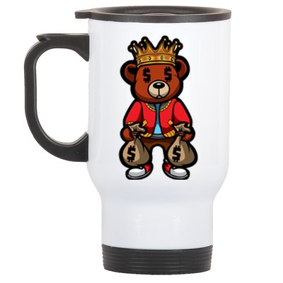 Gangster Teddy Bear King Money Bag Rich Savage Hip Hop Rap Rapper Cartoon Stainless Steel Travel Mug