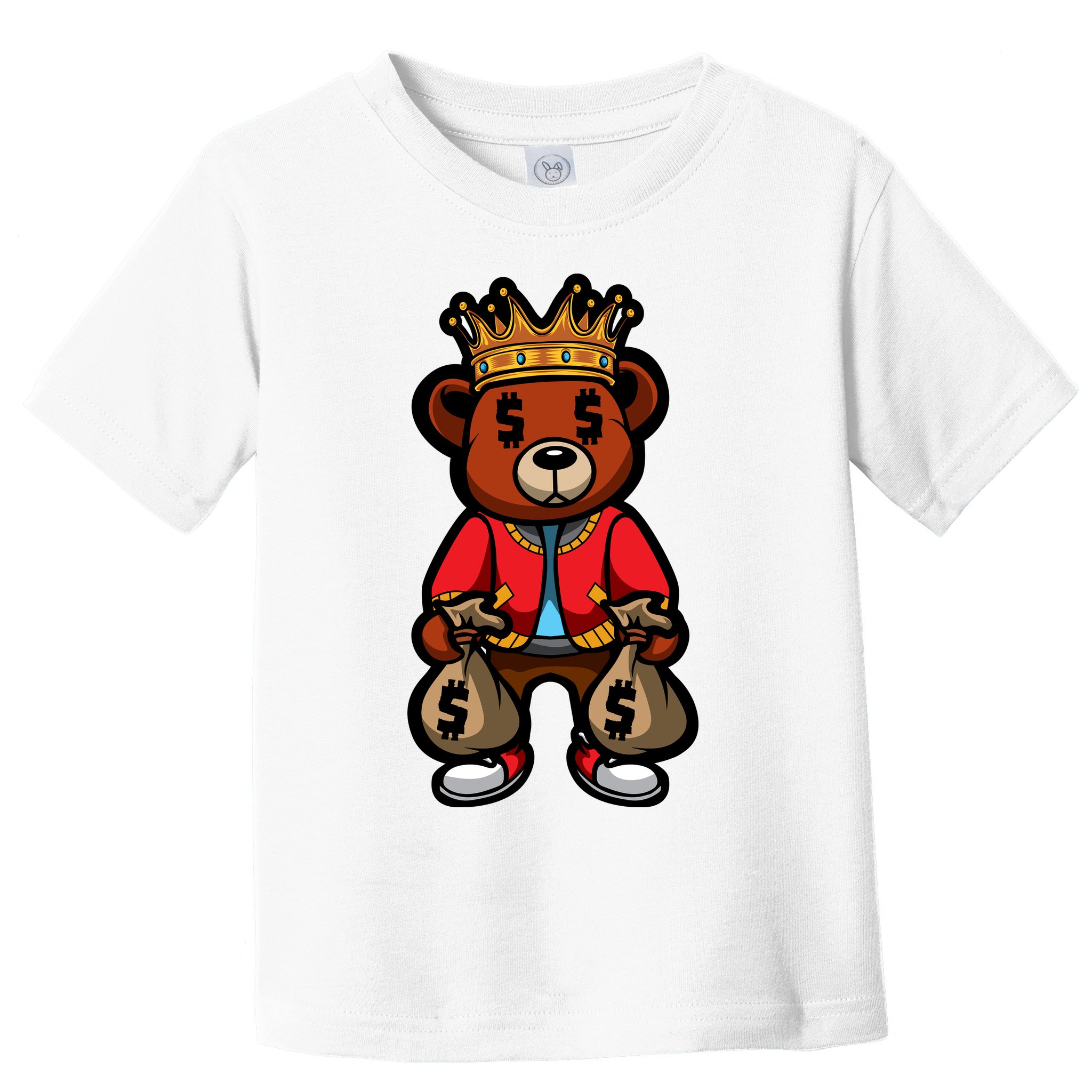 Gangster Teddy Bear King Money Bag Rich Savage Hip Hop Rap Rapper Cartoon Toddler T-Shirt