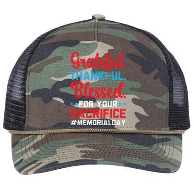 Grateful Thankful Blessed For Your Sacrifice Memorial Day Cute Gift Retro Rope Trucker Hat Cap