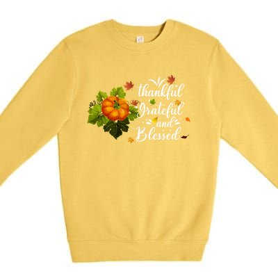 Grateful Thankful Blessed Plaid Leopard Pumpkin Thanksgiving Gift Premium Crewneck Sweatshirt