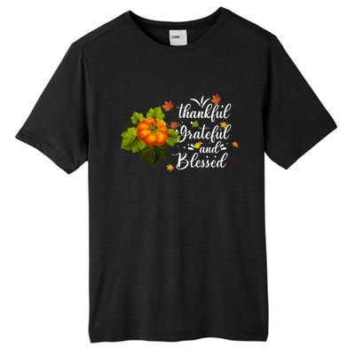 Grateful Thankful Blessed Plaid Leopard Pumpkin Thanksgiving Gift Tall Fusion ChromaSoft Performance T-Shirt