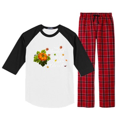 Grateful Thankful Blessed Plaid Leopard Pumpkin Thanksgiving Gift Raglan Sleeve Pajama Set