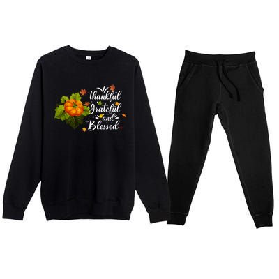 Grateful Thankful Blessed Plaid Leopard Pumpkin Thanksgiving Gift Premium Crewneck Sweatsuit Set