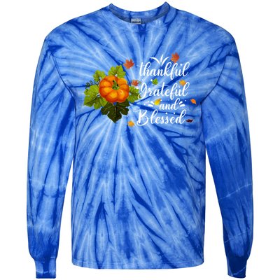 Grateful Thankful Blessed Plaid Leopard Pumpkin Thanksgiving Gift Tie-Dye Long Sleeve Shirt