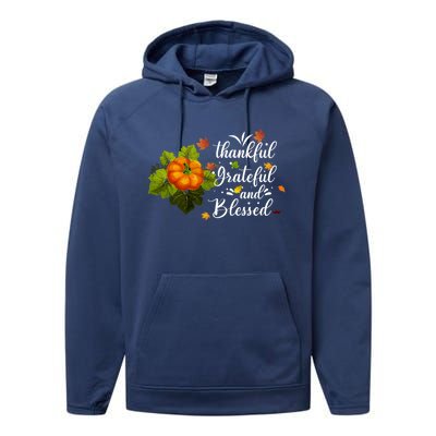 Grateful Thankful Blessed Plaid Leopard Pumpkin Thanksgiving Gift Performance Fleece Hoodie