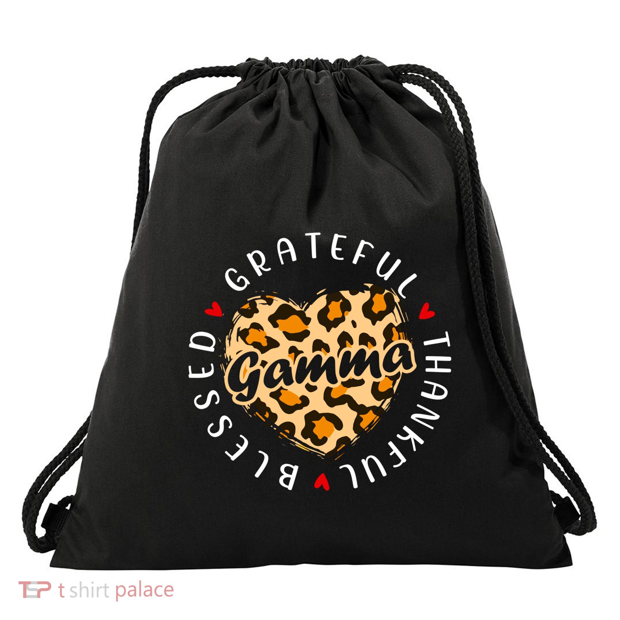 Grateful Thankful Blessed Gamma Leopard Heart Love Grandma Meaningful Gift Drawstring Bag