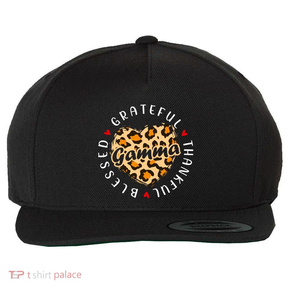 Grateful Thankful Blessed Gamma Leopard Heart Love Grandma Meaningful Gift Wool Snapback Cap
