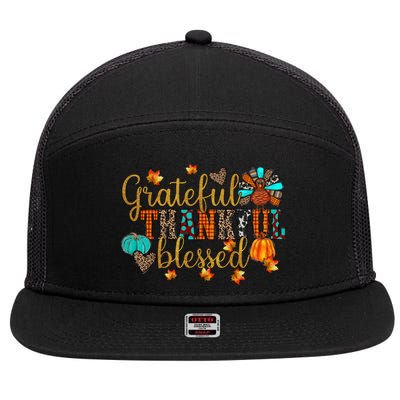 Grateful Thankful Blessed Thanksgiving 7 Panel Mesh Trucker Snapback Hat