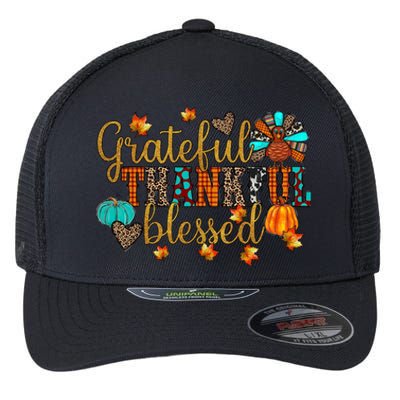 Grateful Thankful Blessed Thanksgiving Flexfit Unipanel Trucker Cap