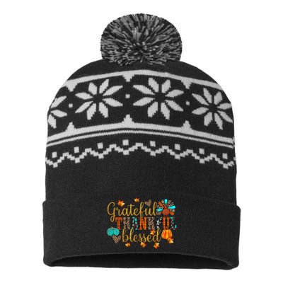 Grateful Thankful Blessed Thanksgiving USA-Made Snowflake Beanie