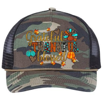 Grateful Thankful Blessed Thanksgiving Retro Rope Trucker Hat Cap