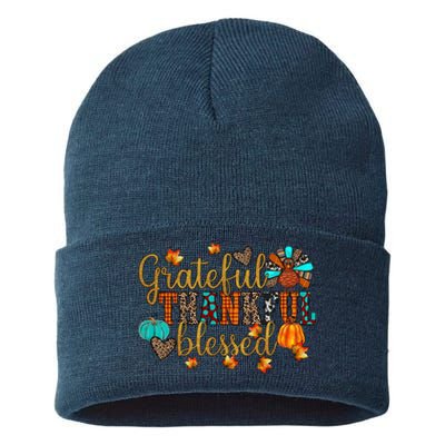 Grateful Thankful Blessed Thanksgiving Sustainable Knit Beanie