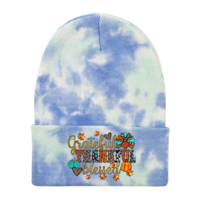 Grateful Thankful Blessed Thanksgiving Tie Dye 12in Knit Beanie