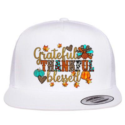 Grateful Thankful Blessed Thanksgiving Flat Bill Trucker Hat