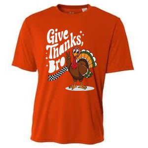 Give Thanks Bro Cute Turkey Thankful Thanksgiving Cooling Performance Crew T-Shirt