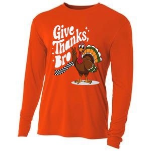 Give Thanks Bro Cute Turkey Thankful Thanksgiving Cooling Performance Long Sleeve Crew