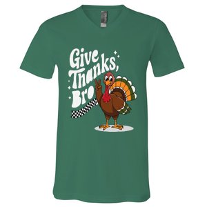 Give Thanks Bro Cute Turkey Thankful Thanksgiving V-Neck T-Shirt