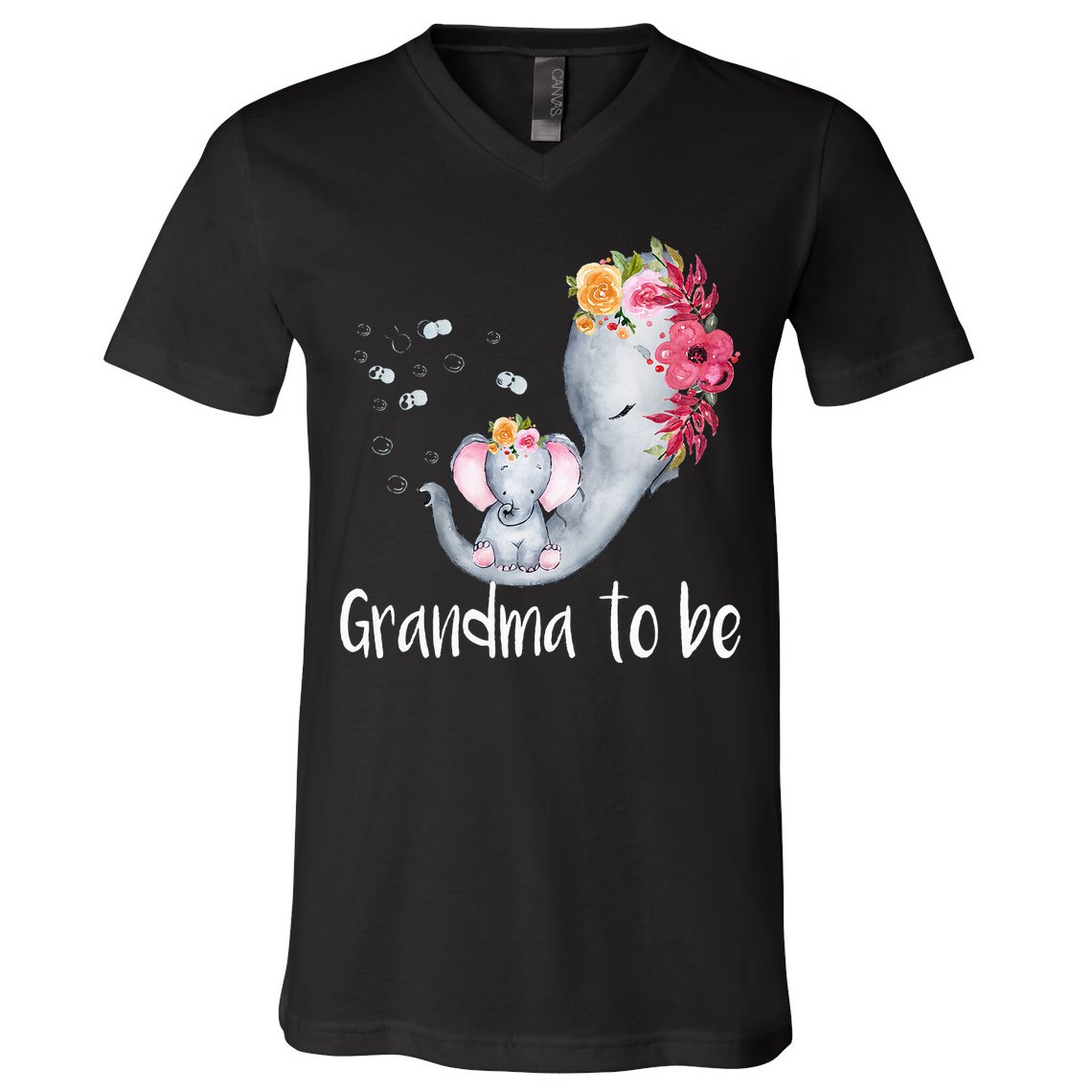 Grandma To Be Elephant Baby Shower For Floral V-Neck T-Shirt