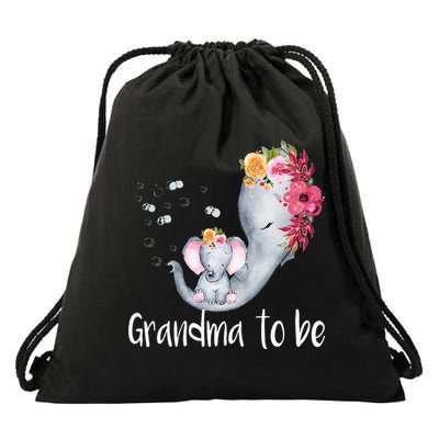 Grandma To Be Elephant Baby Shower For Floral Drawstring Bag