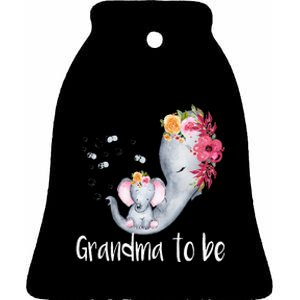 Grandma To Be Elephant Baby Shower For Floral Ceramic Bell Ornament