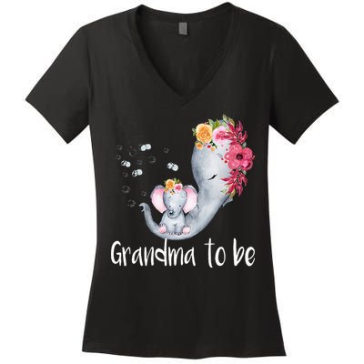 Grandma To Be Elephant Baby Shower For Floral Women's V-Neck T-Shirt