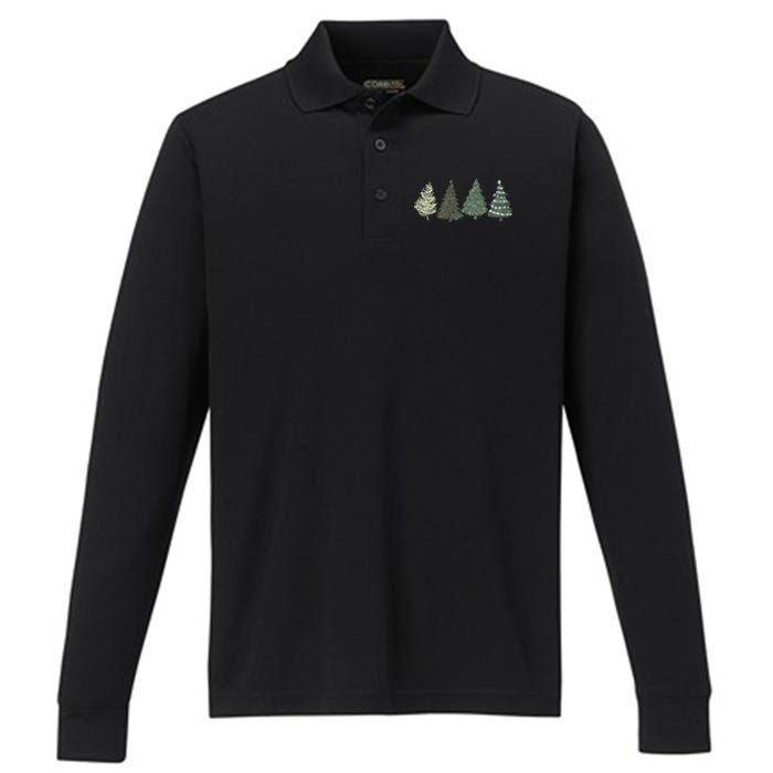 Green Tree Christmas Performance Long Sleeve Polo