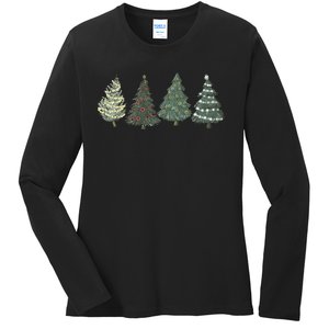 Green Tree Christmas Ladies Long Sleeve Shirt