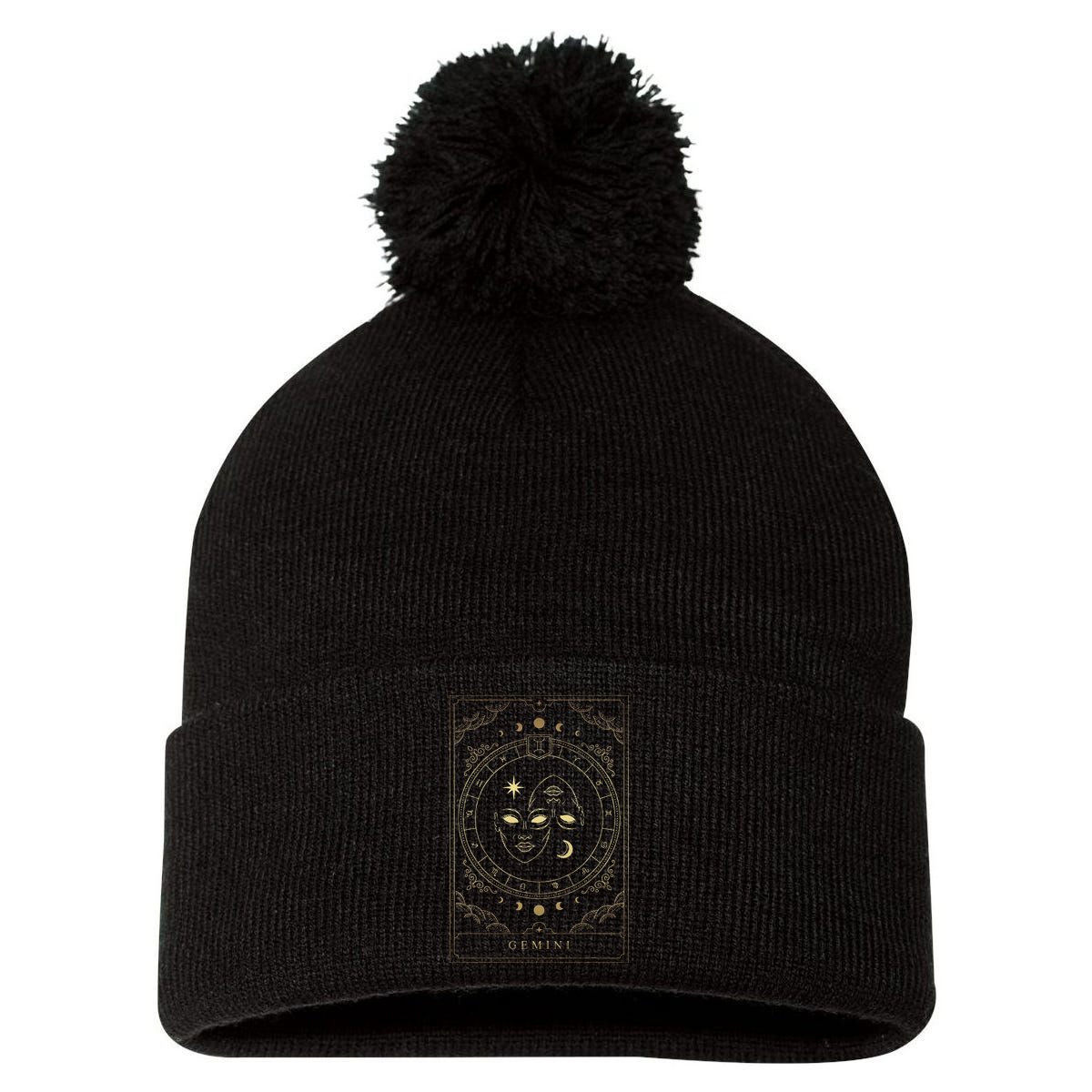 Gemini Tarot Card Zodiac Pom Pom 12in Knit Beanie