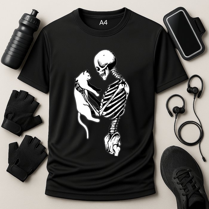 Grab This Cute Skeleton Holding Cat Gift For Your Cat Gift Cooling Performance Crew T-Shirt