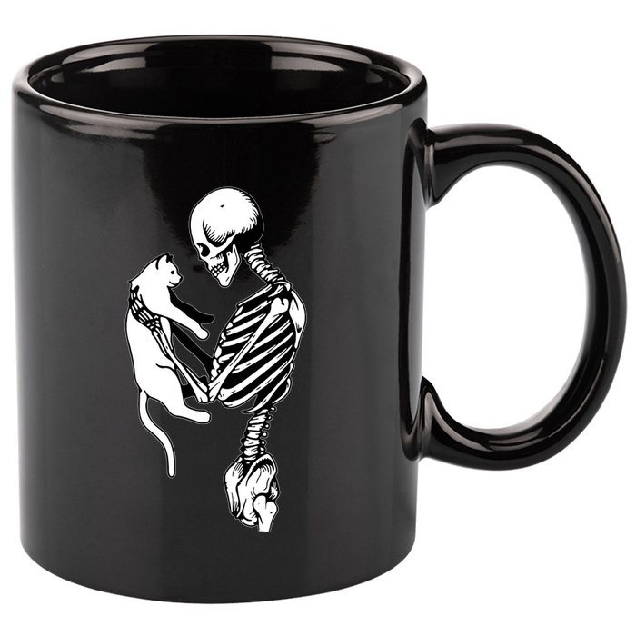 Grab This Cute Skeleton Holding Cat Gift For Your Cat Gift 11oz C Handle Ceramic Mug