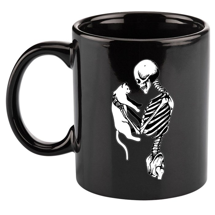 Grab This Cute Skeleton Holding Cat Gift For Your Cat Gift 11oz C Handle Ceramic Mug