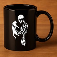 Grab This Cute Skeleton Holding Cat Gift For Your Cat Gift 11oz C Handle Ceramic Mug