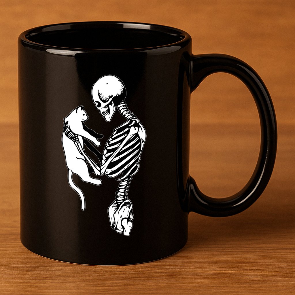 Grab This Cute Skeleton Holding Cat Gift For Your Cat Gift 11oz C Handle Ceramic Mug