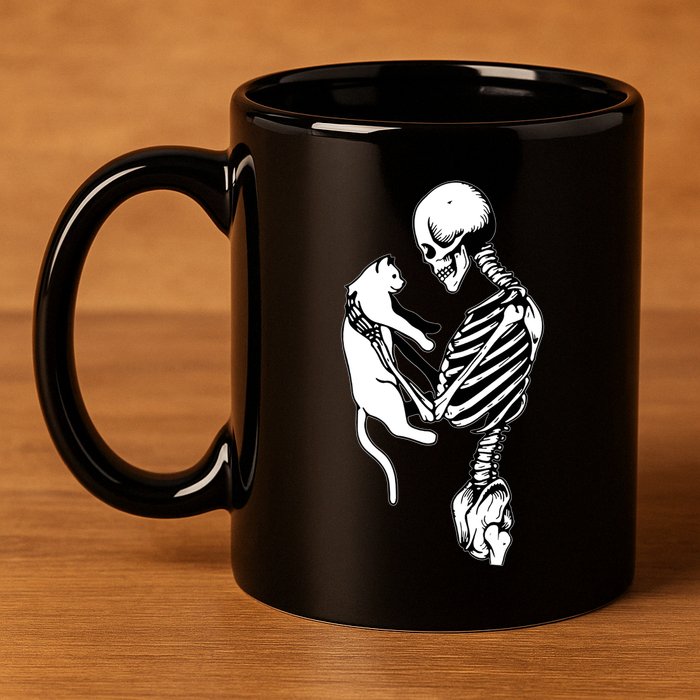 Grab This Cute Skeleton Holding Cat Gift For Your Cat Gift 11oz C Handle Ceramic Mug