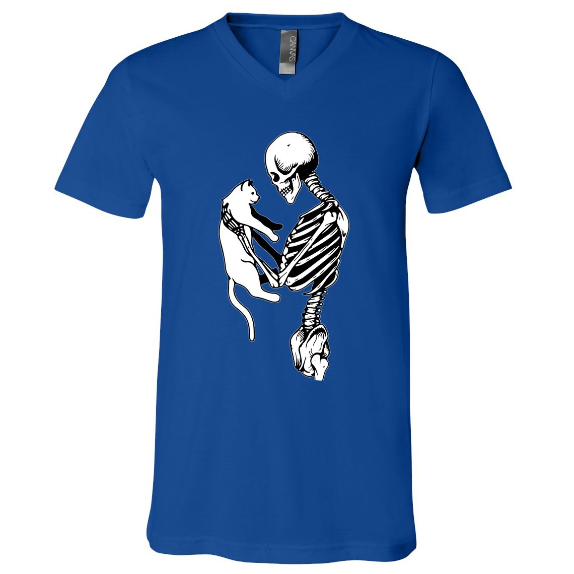 Grab This Cute Skeleton Holding Cat Gift For Your Cat Gift V-Neck T-Shirt