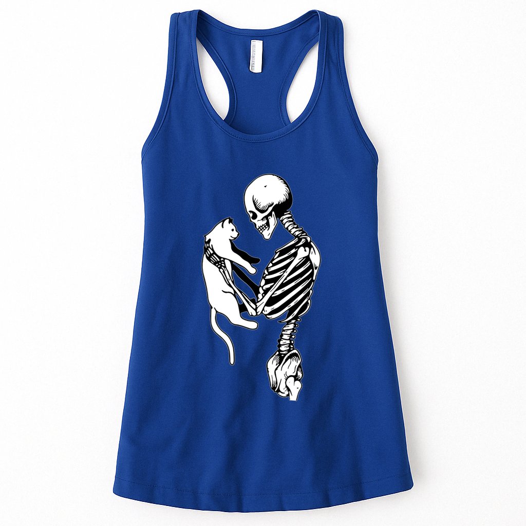 Grab This Cute Skeleton Holding Cat Gift For Your Cat Gift Womens Tank Top