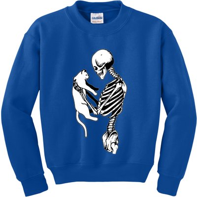 Grab This Cute Skeleton Holding Cat Gift For Your Cat Gift Kids Sweatshirt
