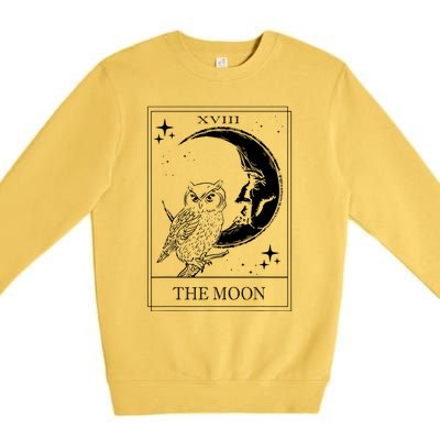 Goth Tarot Card Crescent Moon XVIII 18 With Stars And Owl Premium Crewneck Sweatshirt