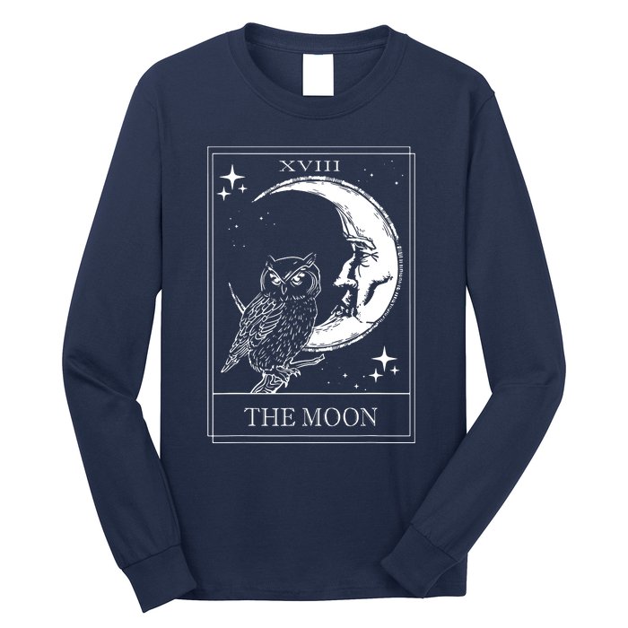 Goth Tarot Card Crescent Moon XVIII 18 With Stars And Owl Long Sleeve Shirt