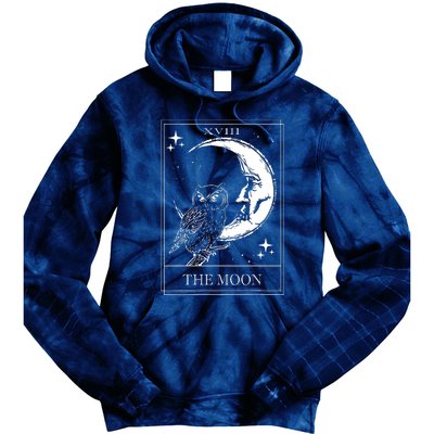 Goth Tarot Card Crescent Moon XVIII 18 With Stars And Owl Tie Dye Hoodie