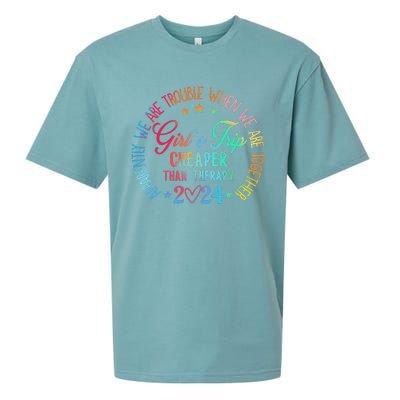 Girl Trip Cheaper Than A Therapy 2024 Girl Trip Matching Sueded Cloud Jersey T-Shirt